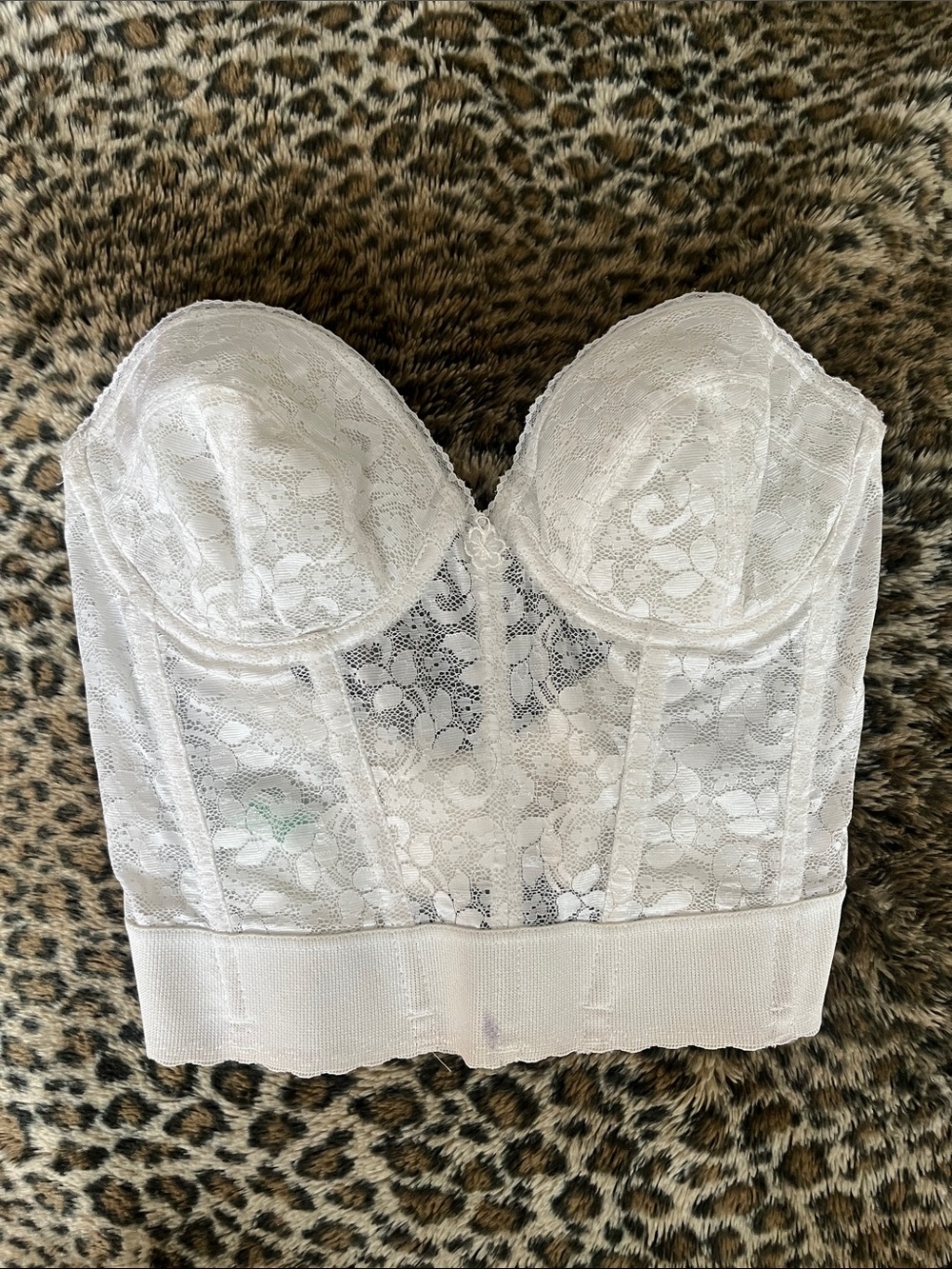 Vintage White Lace Longline Bustier Corset Top Cottage Core